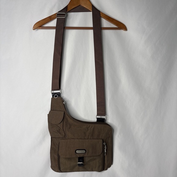 Baggallini Messenger Crossbody Shoulder Bag Purse Travel Brown Blue Interior - Picture 2 of 12